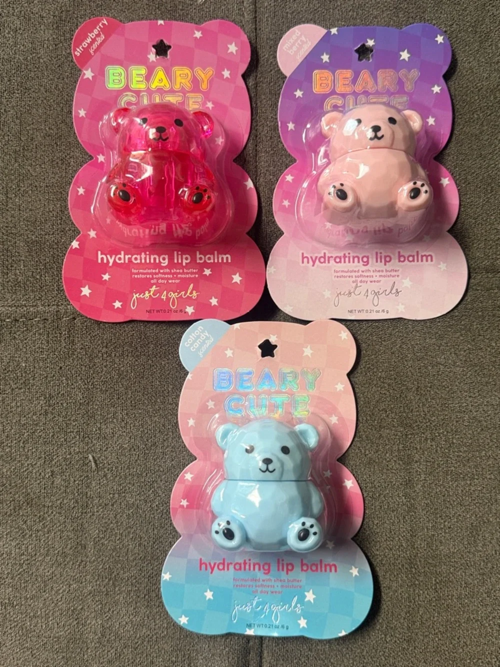 🐻🐻 Beary Cute Hydrating Bear Lip Balm Trio - Pink, Light Pink, Baby Blue 🐻🐻